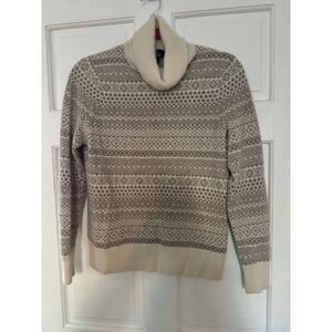 Land's End Cashmere Fair Isle Turtleneck/Sweater, Size M. Cream/beige.